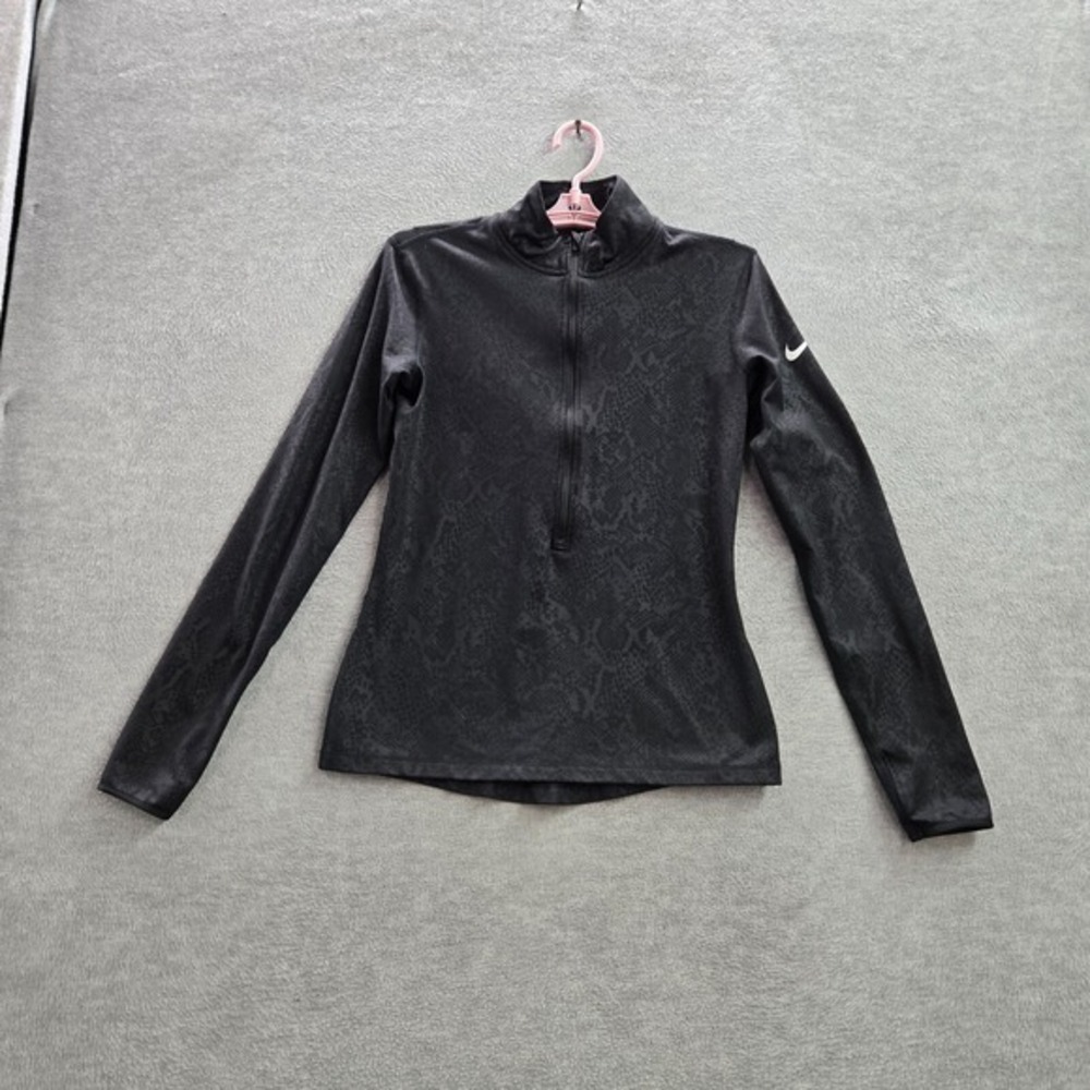 Nike Pro Women Sweatshirt Medium Black Snake Print‎ Dri Fit Swoosh Logo 1/2 Zip